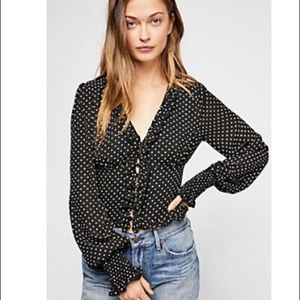 Free People Smell the Roses Dot Top black ivory